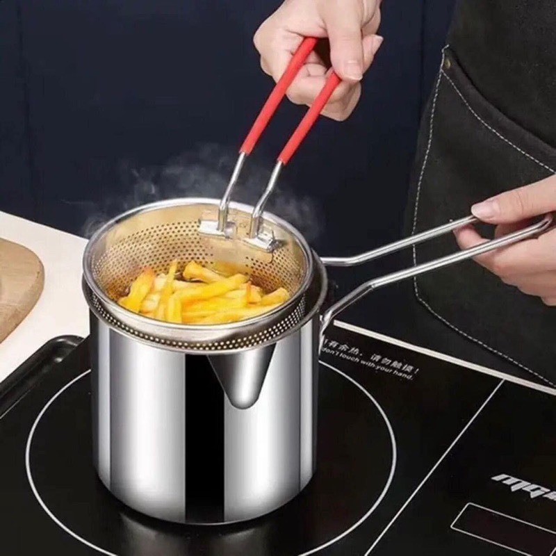 Nồi Chiên Ngập Dầu 2in1 Bằng Thép Không Gỉ 304, Có Lưới Lọc Tiết Kiệm Dầu Chống Dính Dùng Được Bếp Từ