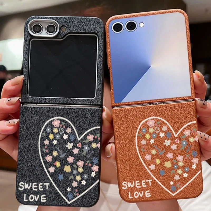Da Báo In Hình Trái Tim Họa Tiết Da TPU Mềm Dành Cho Samsung Galaxy Z Flip7 Flip7FE Flip6 Flip5 Flip4 Flip3 Flip 7 7FE 6 5 4 3 5G Vỏ Điện Thoại Gấp