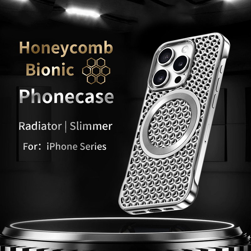Ốp điện thoại giữ nhiệt tổ ong không viền sơn kim loại cho iPhone 16 17 15 14 13 12 Pro Max từ tính cho vỏ sạc không dây
