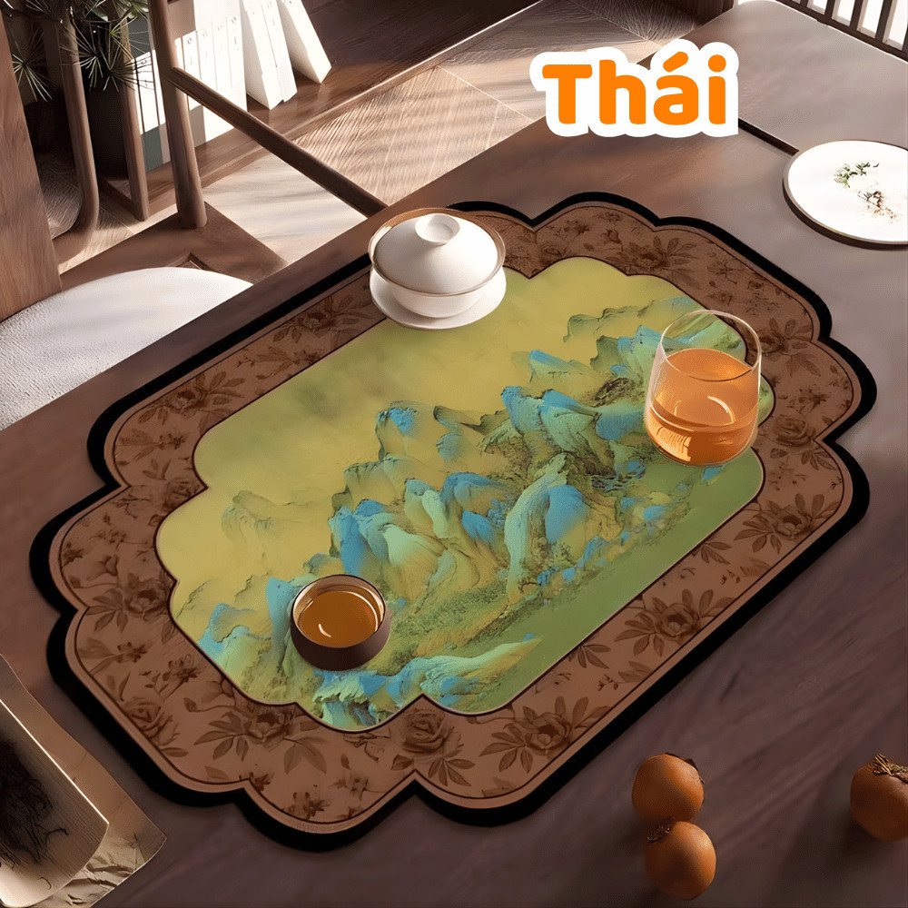 Thảm Trải Bàn Ăn Họa Tiết Cổ Trang Trung Hoa Sang Trọng, Tấm Lót Bàn PVC Chống Trượt Chống Nước