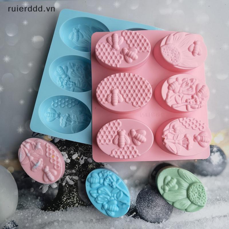 # ruierdd # Vật liệu tốt cho sức khỏe mới Khuôn xà phòng silicon ong mật 6 khoang Khuôn thủ công Làm xà phòng hình bầu dục 3D Hình thức DIY Craft Soap Mold.