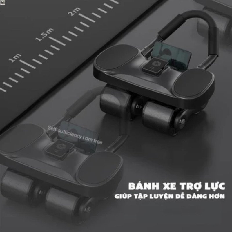Bánh Xe Tập Bụng 4 Bánh Thông Minh Thế Hệ, Có Trợ Lực, Màn Hình LED,Dụng Cụ Plank Tại Nhà