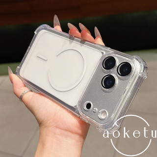 Túi khí chống rơi bốn góc thích hợp cho vỏ điện thoại Apple 17promax iPhone 15 acrylic trong suốt 14 vỏ hút từ tính hình tròn mỏng 13 có vỏ bảo vệ màng ống kính tích hợp