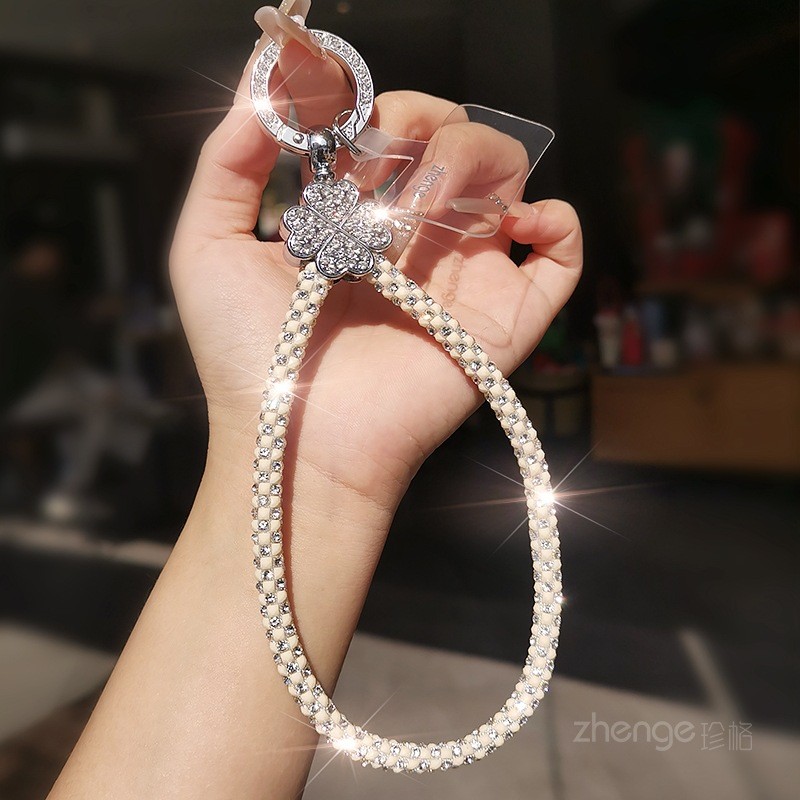 Điện Thoại Di Động Dây Bốn Lá Cỏ Ba Lá Nhấp Nháy Kim Cương Dây Đeo Tay Nữ Độc Đáo Hợp Thời Trang Đẹp Ánh Sáng Sang Trọng Niche Tinh Tế Cao Cấp