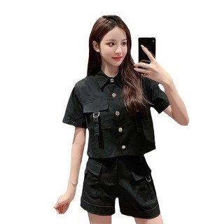Bộ đồ nữ hai mảnh phong cách châu Âu dành cho mùa hè, kiểu dáng mới đa năng, áo khoác ngắn tay và quần short ống rộng
