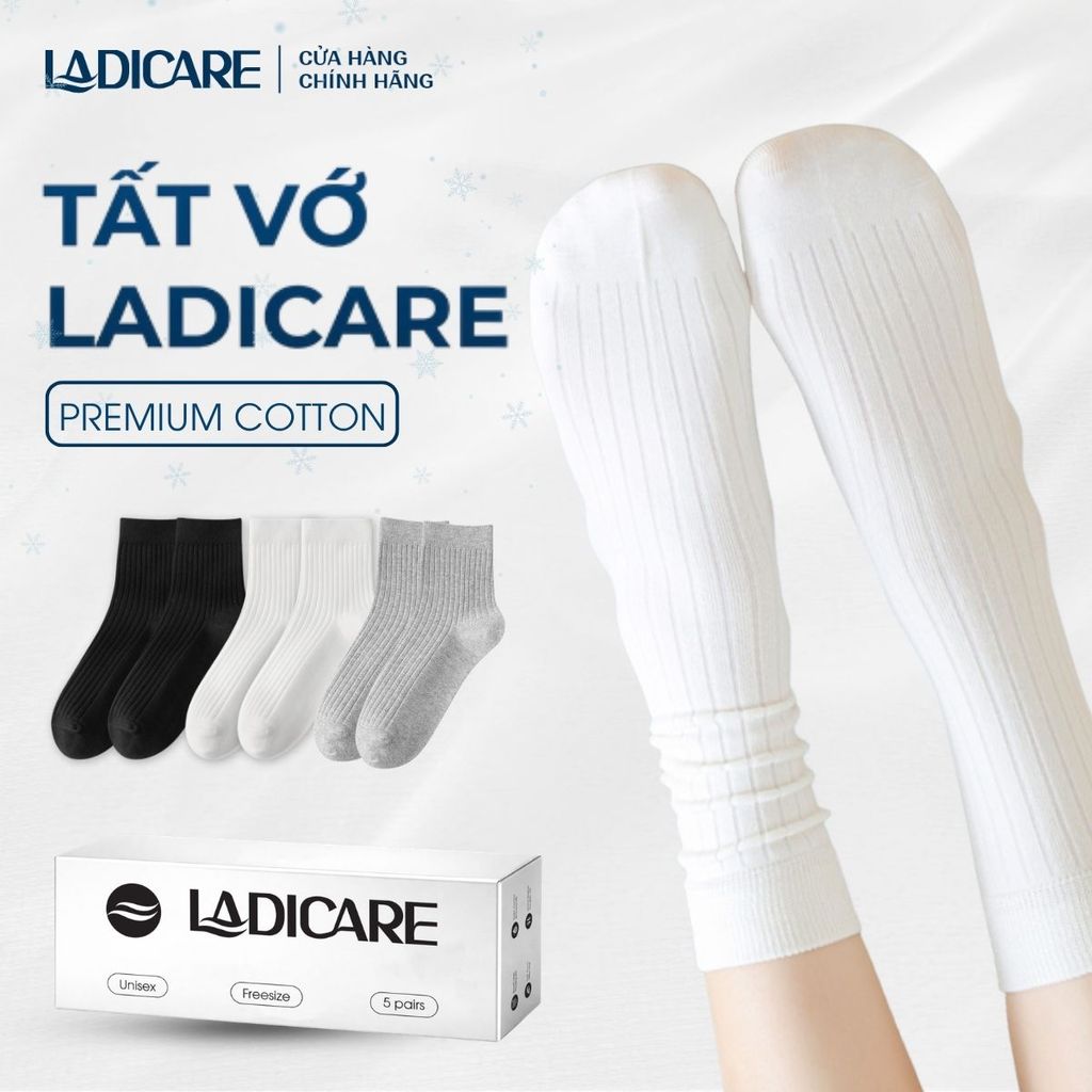 Tất vớ nam nữ sợi tự nhiên LADICARE Signature 5 Đôi, cao cấp không đường may mềm mại êm ái thoáng khí khử mùi