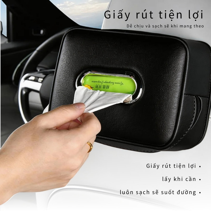 Hộp Khăn Giấy Da Ô Tô – Gắn Linh Hoạt Lưng Ghế/Tấm Chắn Nắng, Da Cao Cấp, Phụ Kiện Nội Thất Xe Sang Trọng