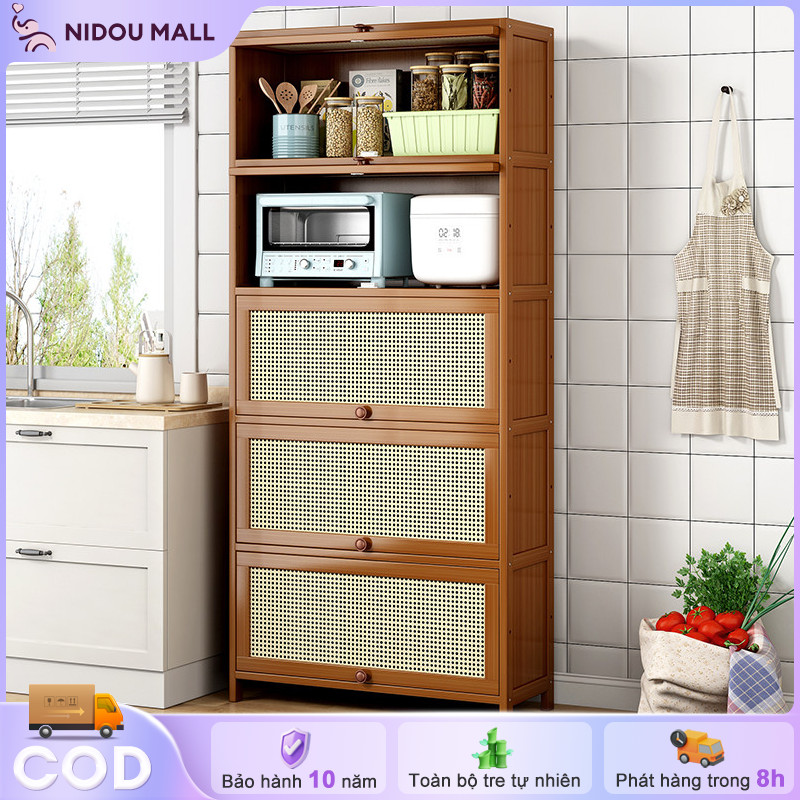 Tủ Bếp Gỗ Thông Minh Cửa Mây Đựng Đồ Dùng Nhà Bếp, Lò Vi Sóng Và Trang Trí, Cho Cuộc Sống Tiện Nghi