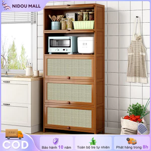 Tủ Bếp Gỗ Thông Minh Cửa Mây Đựng Đồ Dùng Nhà Bếp, Lò Vi Sóng Và Trang Trí, Cho Cuộc Sống Tiện Nghi