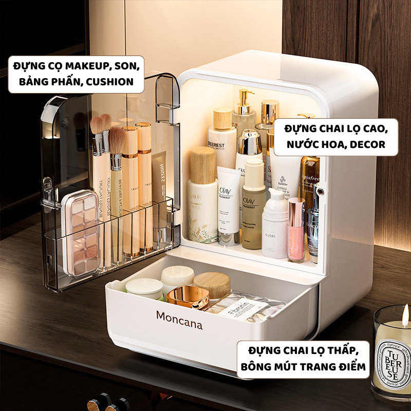 Tủ Kệ Cửa Trong Suốt Đựng Mỹ Phẩm ENODA HOME, Hộp Trong Suốt Đựng Đồ Makeup Trang Điểm 2 Ngăn Để Bàn R820