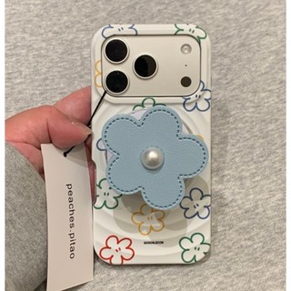 Sang Trọng Màu Trắng Dòng Hoa Từ Giá Đỡ Ốp lưng iPhone 17 Pro Max 16 15 14 13 Pro Max Chống Sốc Bảo Vệ Camera Ốp Lưng Cứng Chống Rơi