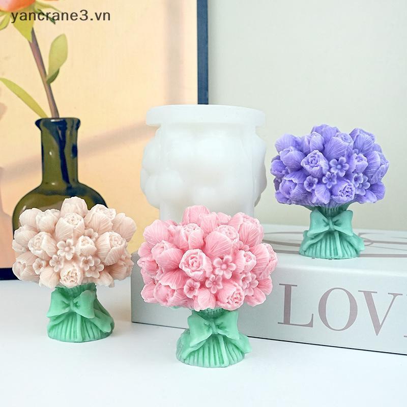 {YAN} Khuôn nến hoa 3D Khuôn nhựa cụm hoa cúc bằng silicon để làm xà phòng và sáp thủ công trang trí nội thất DIY {ya}
