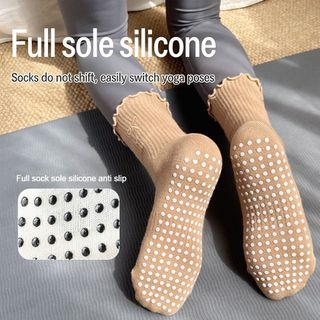 Tất Pilates NICOLOO, Tất tập Yoga Cotton chống trượt, Tất ống giữa thấm mồ hôi có độ đàn hồi cao chuyên nghiệp dành cho nữ