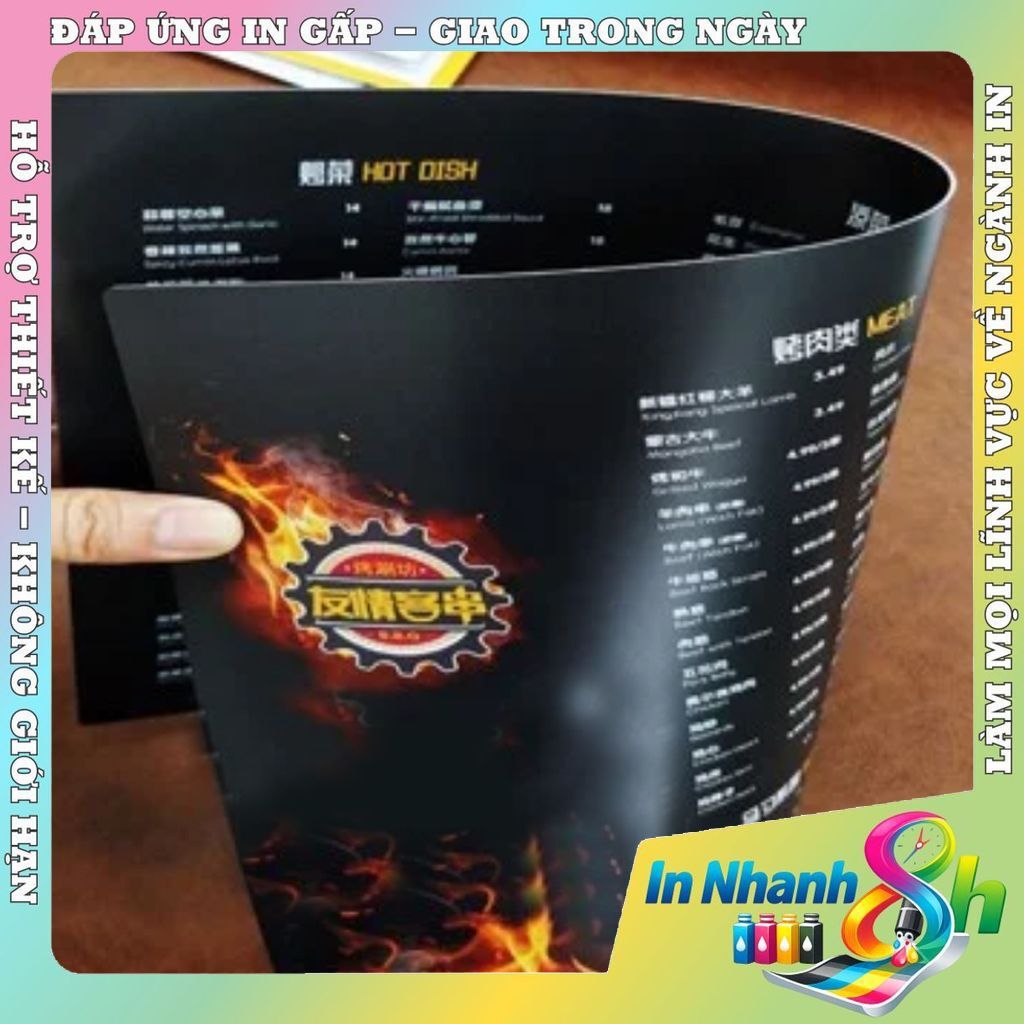 Menu Nhựa PVC Cao Cấp Cho Quán Ăn, Cafe – Chống Nước 100%, Màu Sắc Sắc Nét, Thẩm Mỹ Cao