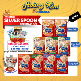 Thùng 48 Gói Pate Silver Spoon thức ăn ướt cho mèo dạng sốt/dạng thạch gói 60g