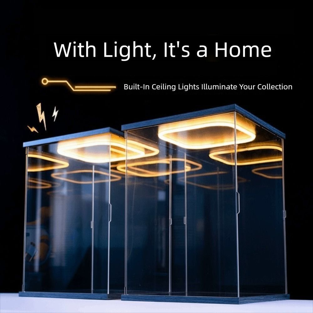 Hộp trưng bày MARGREDY, Đèn LED vòng trong suốt cao Màn hình acrylic, Hộp lưu trữ bụi acrylic Phong cách hiện đại Hộp lưu trữ chống bụi Màn hình nhân vật hành động