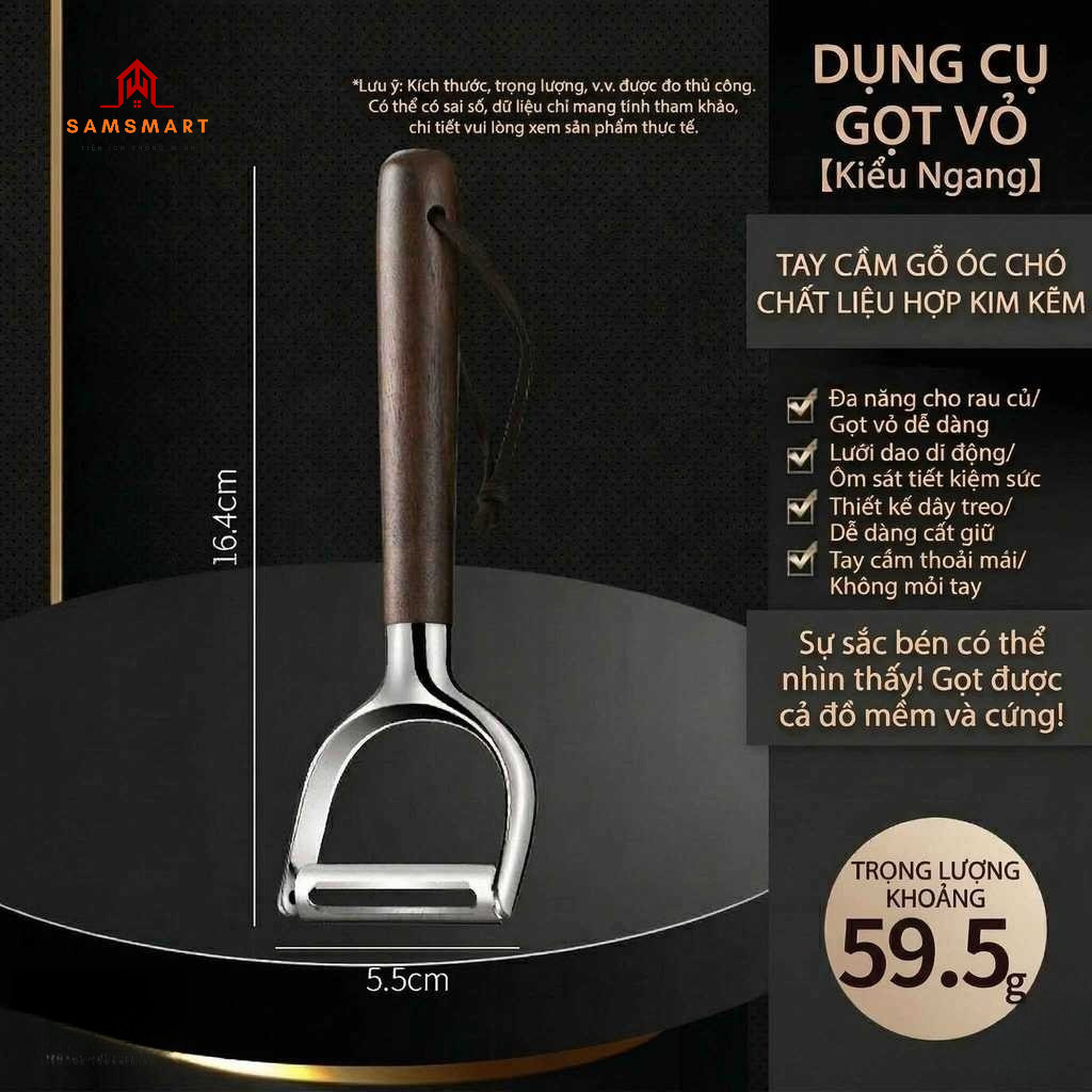 Dao Gọt Vỏ Trái Cây Củ Quả Inox Cao Cấp – Cán Gỗ Óc Chó Nạo, Bào Sắc Bén, Bền Bỉ