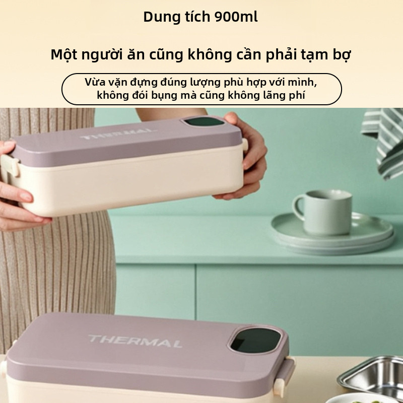 Hộp Cơm Cắm Điện Văn Phòng Inox 304, không cần thêm nước, cấp nguồn/sạc qua USB, có thể điều chỉnh nhiều mức độ.