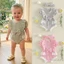 Trẻ Sơ Sinh Bé Gái Áo Liền Quần Và Băng Đô Cổ Tròn Puff Tay Ngắn Sọc In Ruffle Viền Trang Trí Trang Phục Mùa Hè