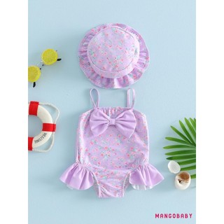 MG-Toddler Đồ bơi bé gái Bikini hoa không tay có mũ Đồ bơi để tắm mùa hè
