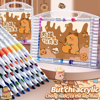 Hộp bút acrylic marker 60 màu đầu tròn – Màu sắc tươi sáng, trải nghiệm vẽ trên vô vàn chất liệu.