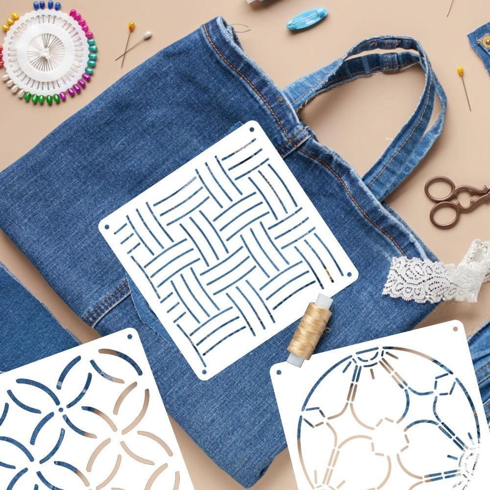 Kit stencil thêu hình học Sashiko, vật dụng may vá tái sử dụng