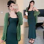 Bộ đồ bà bầu mùa hè gồm váy và cardigan dáng rộng