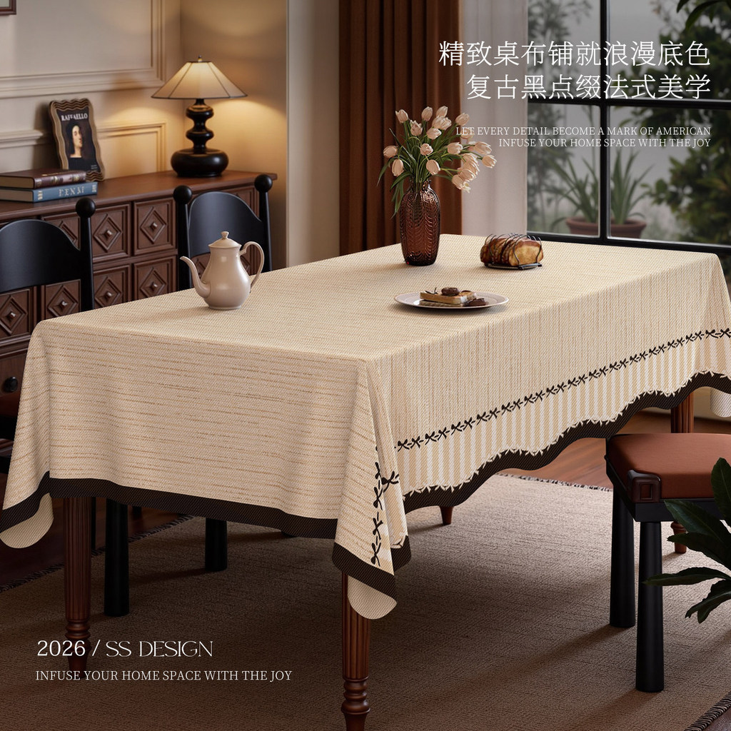 Khăn Trải Bàn ăn chống nước chống dầu phong cách pháp cổ điển trang trí phòng khách họa tiết nơ xinh xắn dễ dàng lau chùi