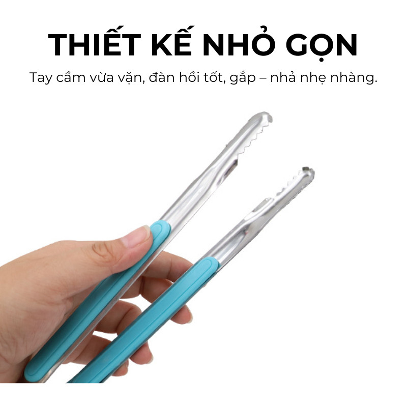 Kẹp Gắp Thức Ăn Inox Nguyên Khối Đầu Răng Cưa – Kẹp Gắp Đá, Đồ Nóng Tay Cầm Chống Trượt, Chống Nóng | 374