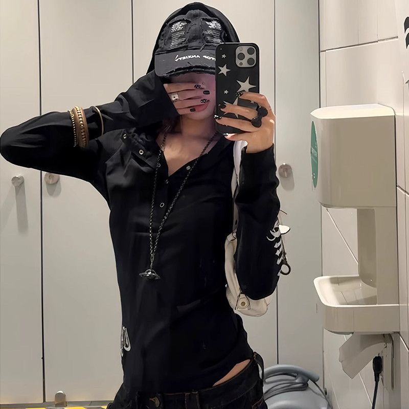 Milyfashion Áo sơ mi nữ slim-fit phong cách Mỹ xuân thu đông, độc đáo với mũ trùm đầu và tay dài