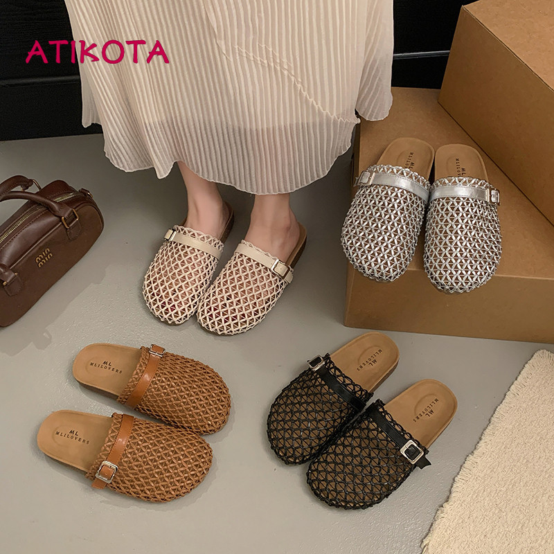 Atikota Dép xăng đan lưới rỗng dành cho nữ, khóa cài thời trang, đế mềm, thoáng khí, thoải mái khi đi chơi ngoài trời, nhẹ, dép xỏ ngón hàng ngày.