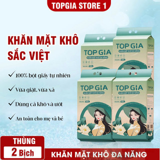 Khăn vải khô  Top Gia, bịch 200 tờ Sắc Việt rút treo tường an toàn cho da tặng móc treo