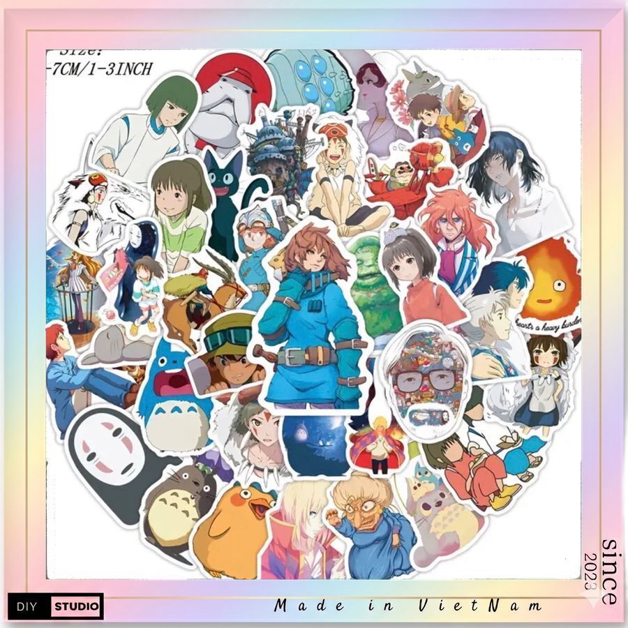 100 Sticker ghibli studio anime dán mũ bảo hiểm, điện thoại, đàn guitar, laptop, vali,…