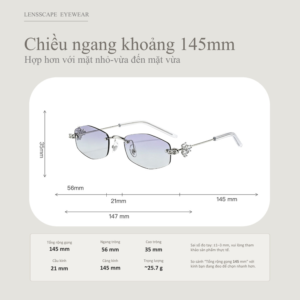 Lensscape Kính chống ánh sáng xanh nữ không viền phong cách tinh tế đeo hằng ngày
