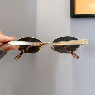 Kính mát hình bầu dục phong cách retro châu Âu và Mỹ, làm từ kim loại cũ, chống tia cực tím