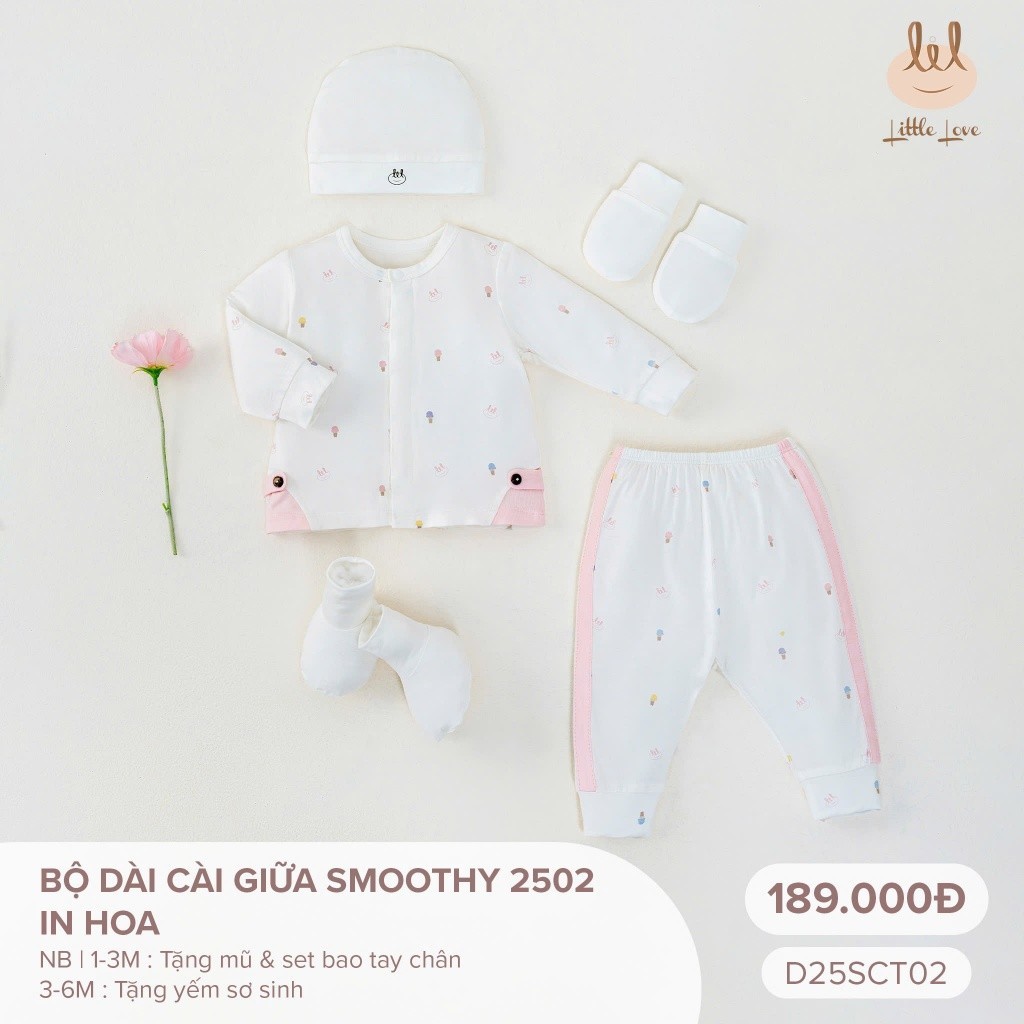 BỘ Sơ sinh cài giữa [mềm mỏng mát , siêu co dãn] D25SCT02 Tặng Kèm Mũ, sét bao tay chân Hoặc Yếm