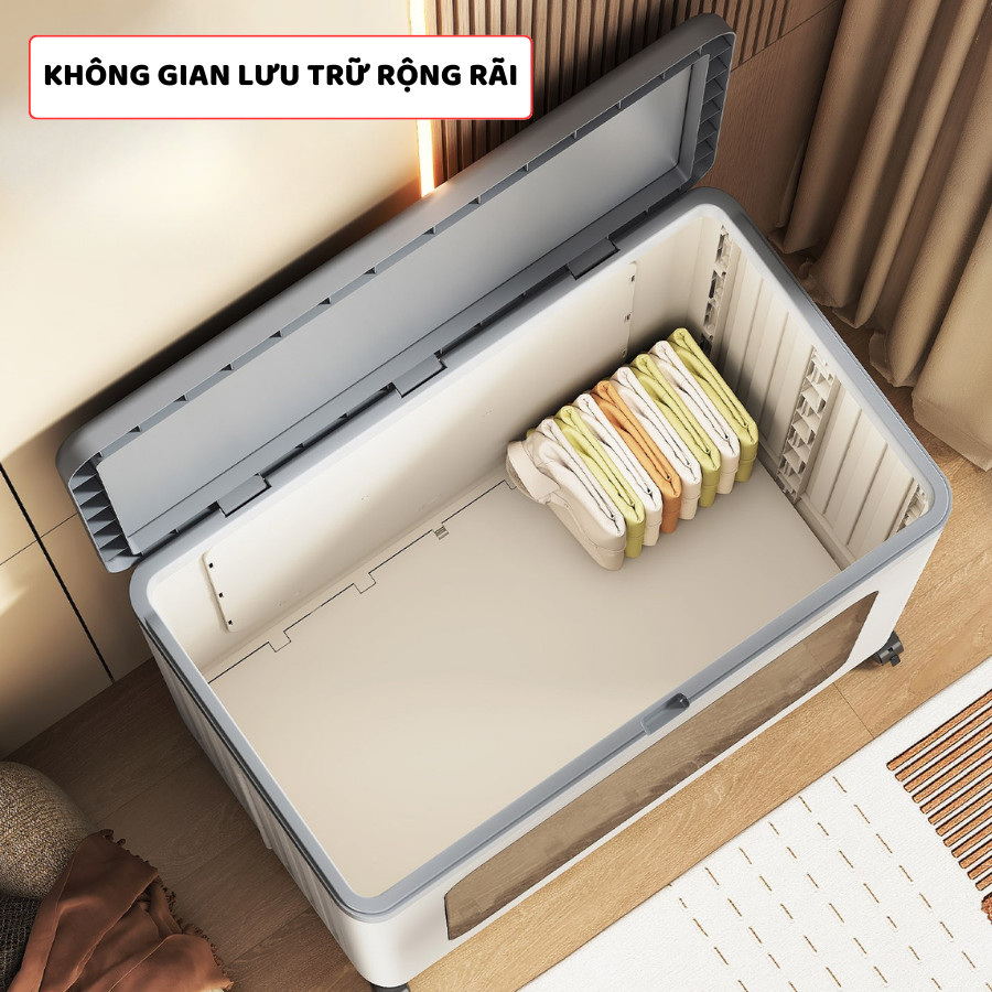 Thùng Đựng Quần Áo Gấp Gọn ENODA HOME, Hộp Nhựa Lớn Nắp Lật Cửa Trong Suốt Lưu Trữ Quần Áo Có Bánh Xe Q431