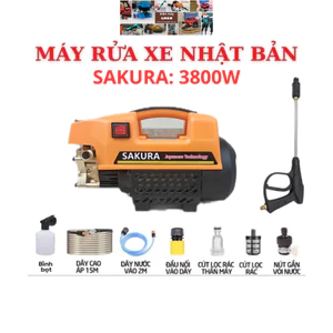 Máy rửa xe gia đình SAKURA 3800W. lõi đồng. không chỉnh áp. bảo hành 12 tháng