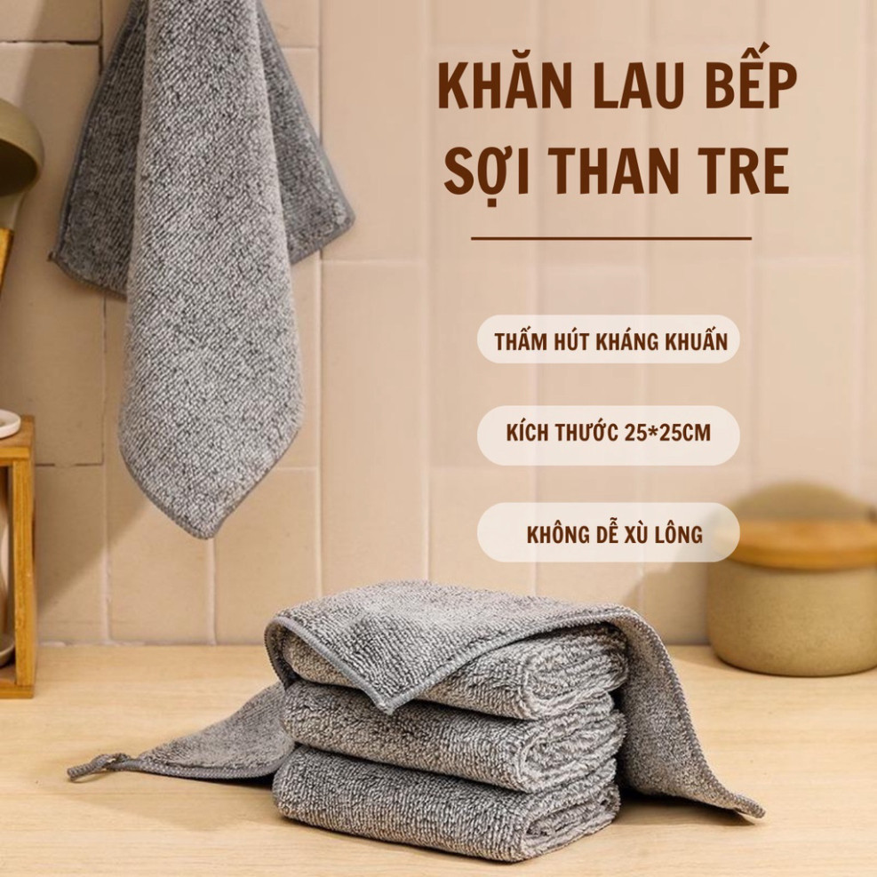 SET 20 Khăn Than Tre Lau Bếp Đa Năng, Khăn Lau Tay Nhà Bếp Hai Mặt Sợi Than Tre Siêu Thấm Hút, Kháng Khuẩn