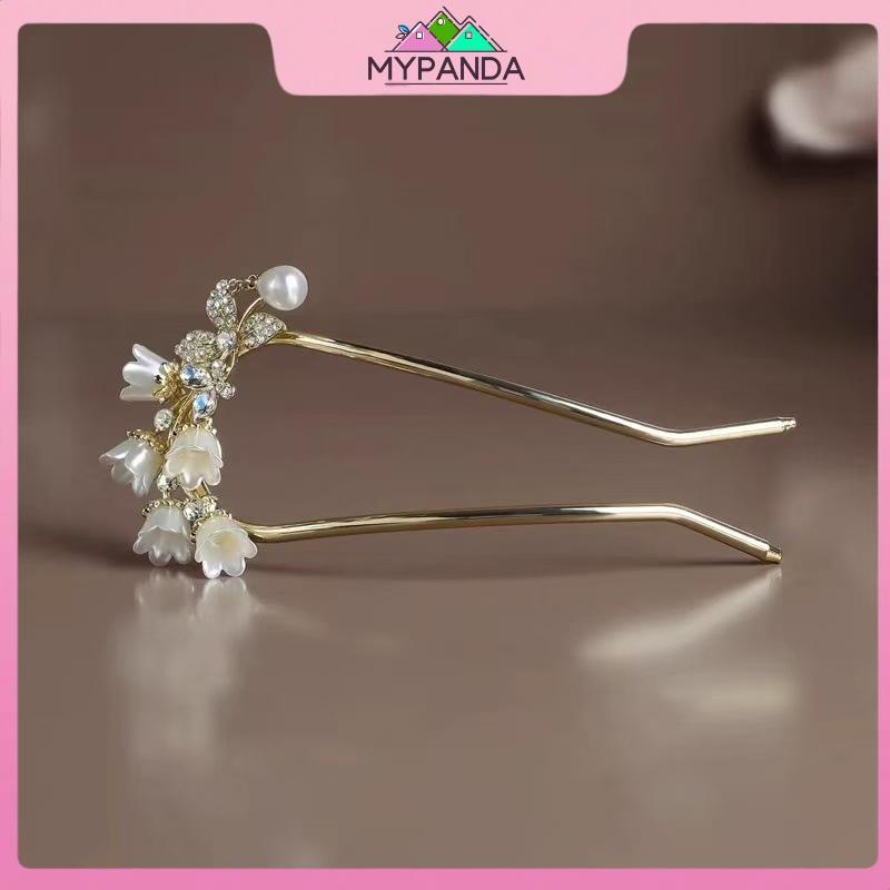 MYPANDA - Kẹp tóc hình chữ U handmade họa tiết Lily of the Valley vintage, phù hợp với style Hanfu