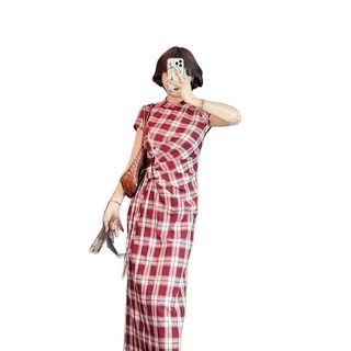 Váy ngắn tay kẻ sọc cổ điển kiểu Pháp, màu Hồng Kông, ôm eo nhẹ