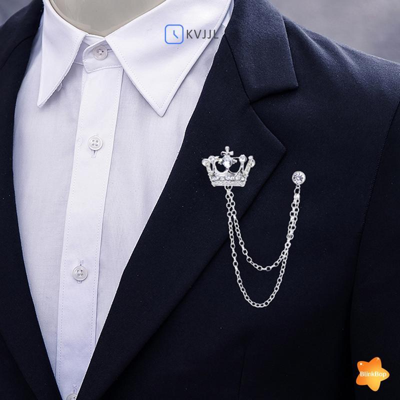 Trâm Phù Dây Xích Vương Miện Phong Cách Anh Quốc - Huy Hiệu Vest Nam Retro Cho Tiệc Cưới