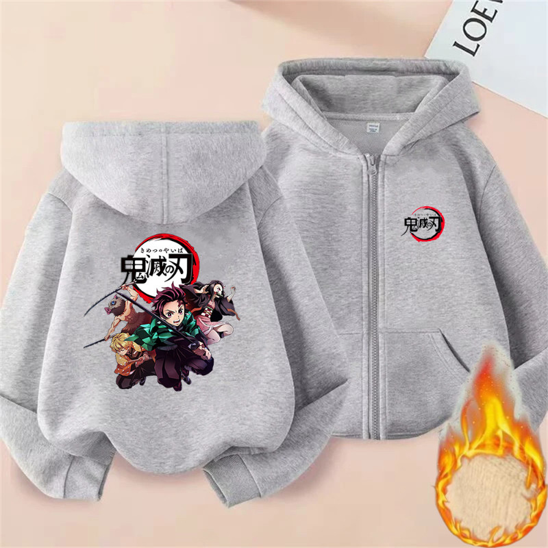 Trẻ Em Anime Demon Slayer Dây Kéo Áo Ấm Áp Thời Trang Cosplay Áo Cho Bé Trai Bé Gái