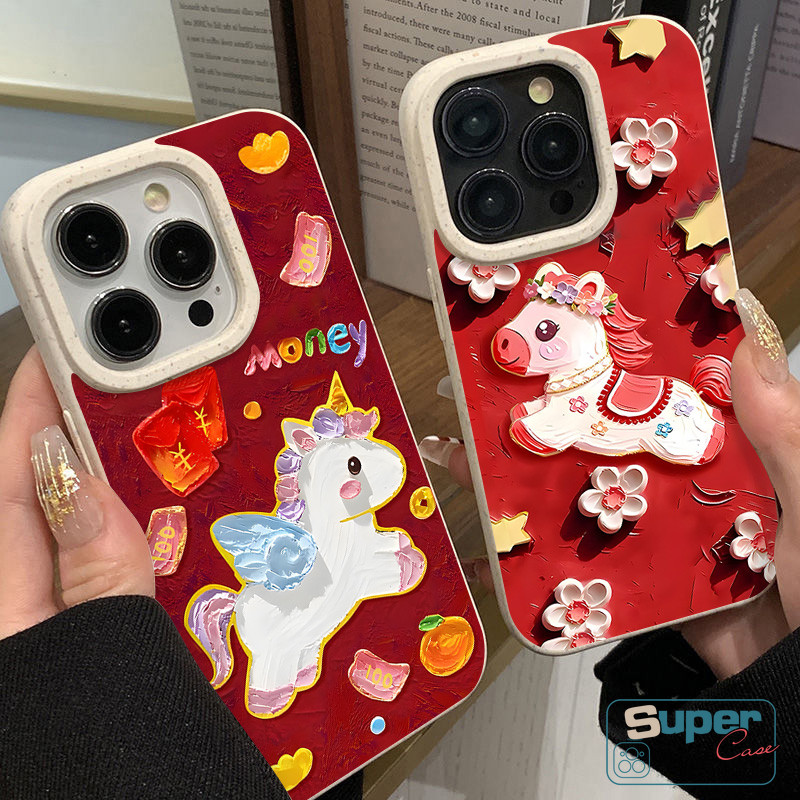 Ốp Lưng Tương Thích Cho IPhone 17 16 15 13 11 14 12 Pro Max XR Air 7Plus 6 7 14 6s 15 16 8 Plus X XS Max SE 2020 Hoạt Hình Thời Trang Ngựa Dễ Thương Kỳ Lân Thỏi Hoa May Mắn