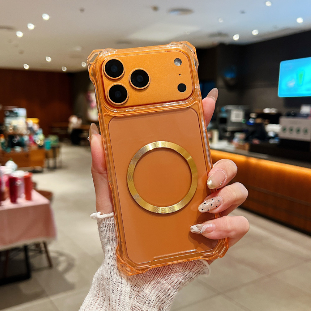 Ốp điện thoại từ tính họa tiết CD Acrylic trong suốt cao cho iPhone 17 16 15 14 13 12 Pro Max 17 Air 11 Ốp lưng trong suốt chống rơi bốn mặt + Thời trang viền màu