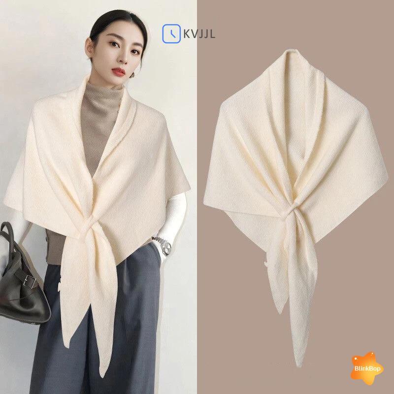 Khăn choàng cardigan cape len mùa đông, thiết kế tam giác dày, giữ ấm tốt