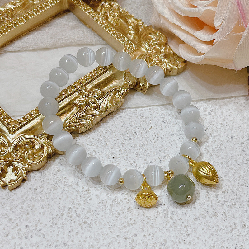 Vòng tay đá mắt mèo phong cách rừng dễ thương thời trang