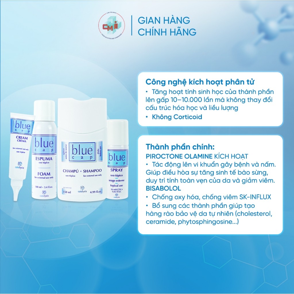 Xịt Blue Cap Spray Hỗ Trợ Vảy Nến, Viêm Da Cơ Địa, Viêm Da Dị Ứng, Viêm Da Tiết Bã, 50ML