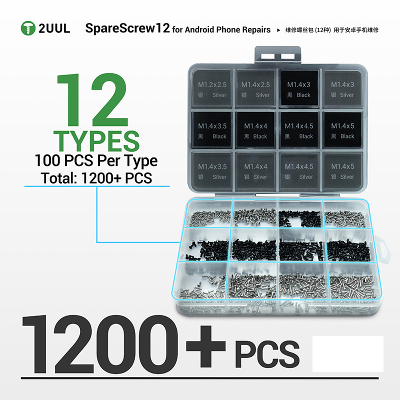 2UUL SC12 12 Loại Android Thay Thế Bộ Vít Phillip 1200 Cái / HỘP Cho 98% Điện Thoại Android Sửa Chữa 12 Loại Phillip Vít Bộ Dụng Cụ