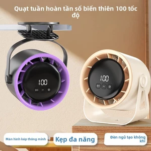 Quạt kẹp máy tính để bàn Mini có thể sạc lại Màn hình cảm ứng LED, Level 100 Siêu mát mẻ, Xoay im lặng